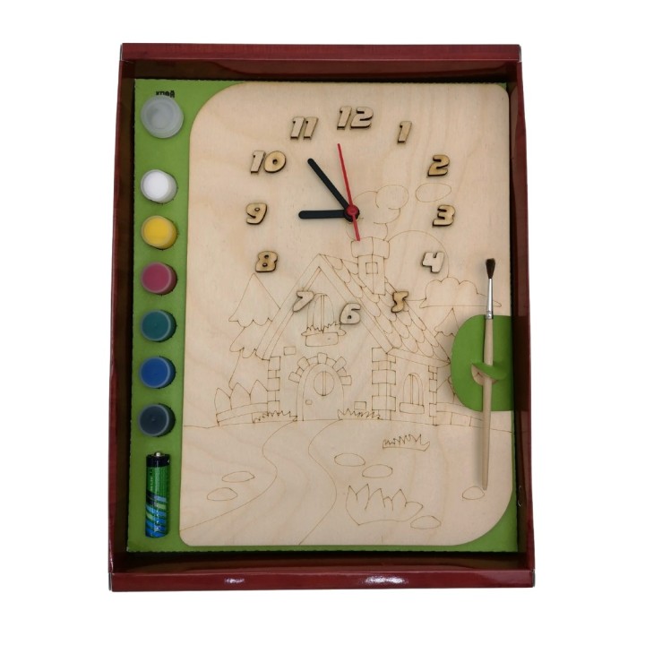 Часы с циферблатом под роспись "Лесная избушка" с красками арт.ДНИ140