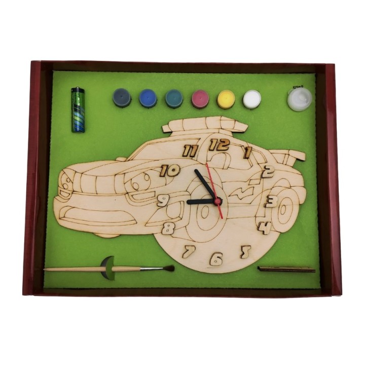 Часы с циферблатом под роспись "Машина полицейская" с красками арт.ДНИ128