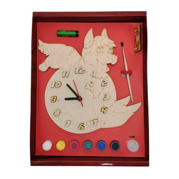 Часы с циферблатом под роспись "Барбос-чемпион" с красками арт.ДНИ139