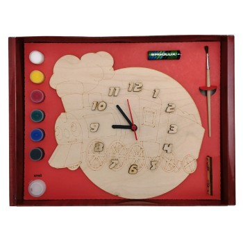 Часы с циферблатом под роспись "Чудо-поезд" с красками арт.ДНИ137