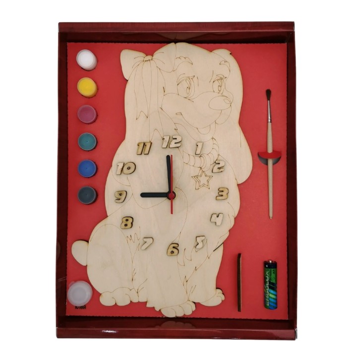 Часы с циферблатом под роспись "Собачка Леди" с красками арт.ДНИ134