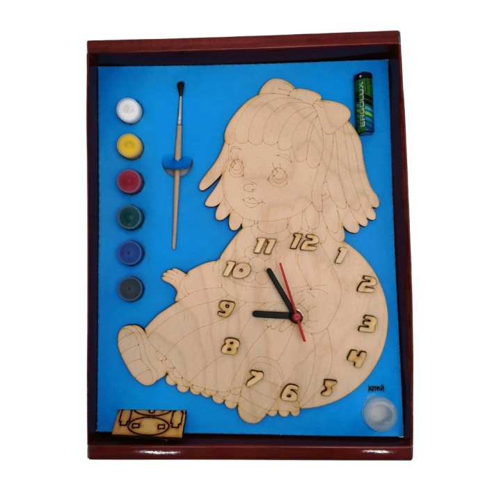 Часы с циферблатом под роспись "Кукла" с красками арт.ДНИ135