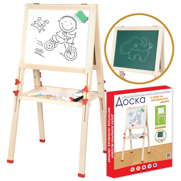 RDI-D140a Доска мольберт напольная, магнитная, маркерно-меловая в раме из дерева./4