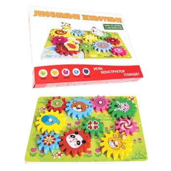 RDI-D082a Бизиборд "Любимые животные" Игра из дерева с шестеренками /48