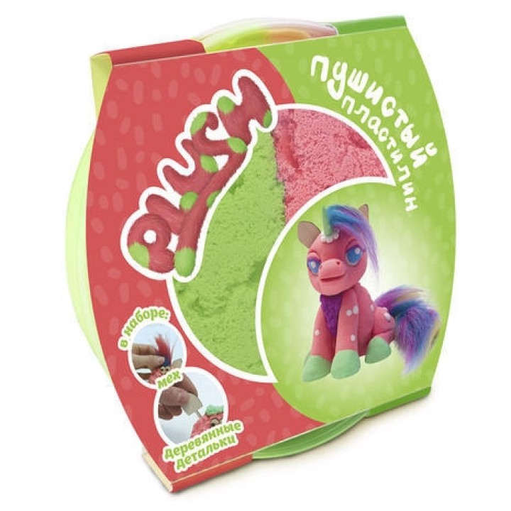 Пластилин пушистый ТМ "PLUSH", розовый + зеленый,160 гр арт.PL02201801/PL02201806/8 шт