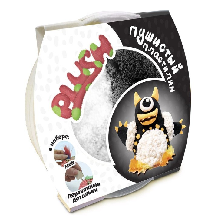 Пластилин пушистый ТМ "PLUSH", черный+белый,160 гр арт.PL02201802/PL02201807