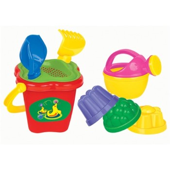 Полесье. Песочный набор №157 (ведро-цветок среднее,ситечко, лейка, совок №2,грабельки) арт.4481