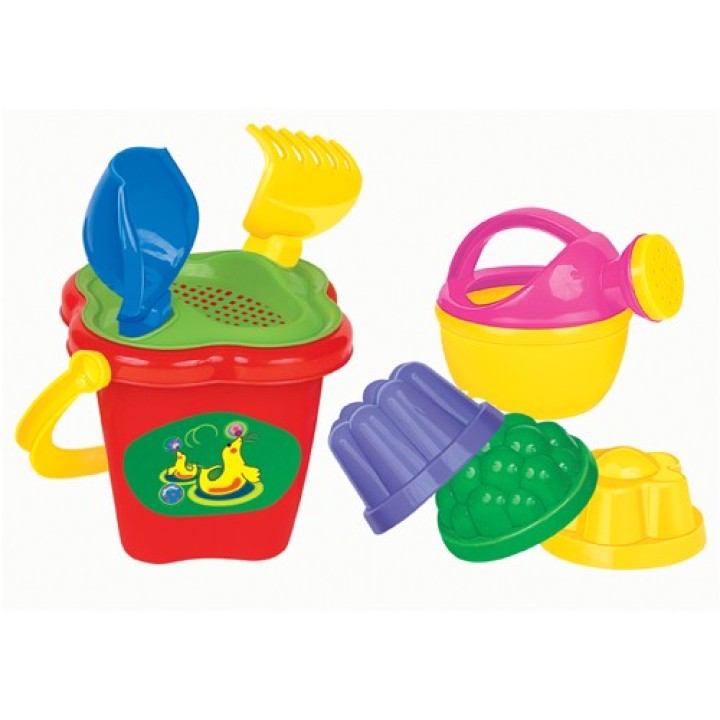Полесье. Песочный набор №157 (ведро-цветок среднее,ситечко, лейка, совок №2,грабельки) арт.4481