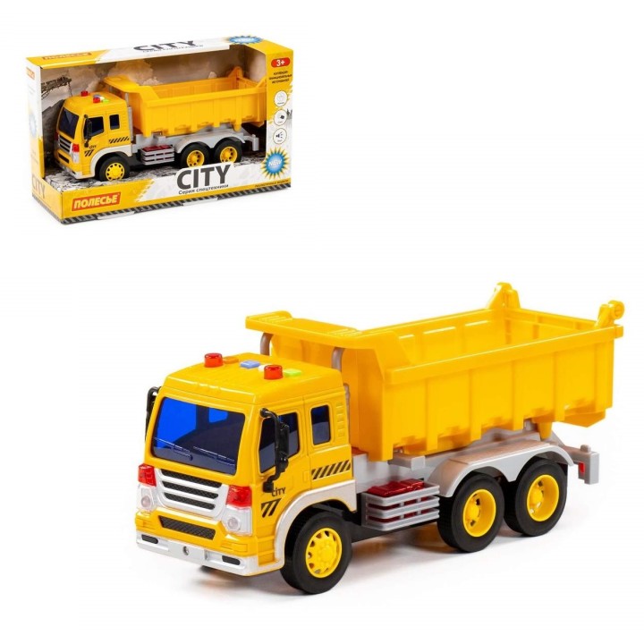 Полесье. Автомобиль инерционный "Сити" самосвал свет,звук (жёлтый) (в коробке) арт.86204/8
