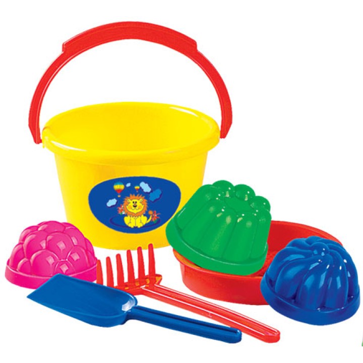 Полесье. Песочный набор №11 (ведро ср.,сито,3 форм,лопатка,грабли) арт.1023 /36