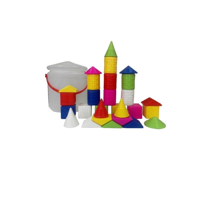 Кострома. Конструктор "Городок" 28 деталей, пластик, в ведре, арт.К-001