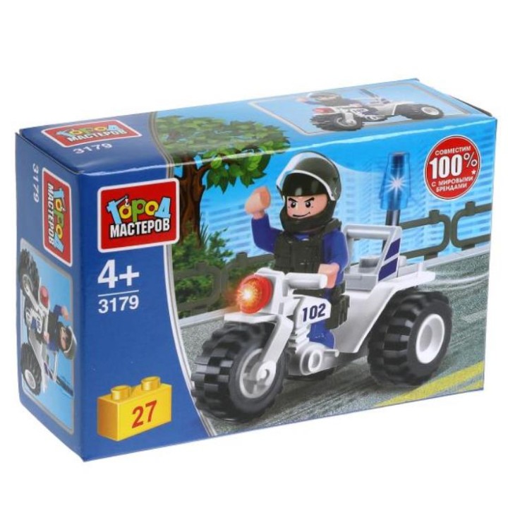 Город мастеров. Конструктор арт.3179-R "Полицейский трицикл" 27дет.