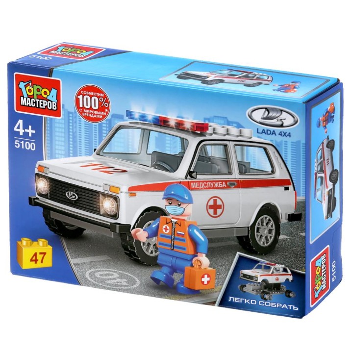 Город мастеров. Конструктор арт.5100-R "Лада: Скорая помощь" 4х4 47 дет.