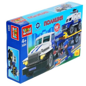 Город мастеров. Конструктор арт.3094-R "Полицейский урал перевозчик с джипом" 180 дет.