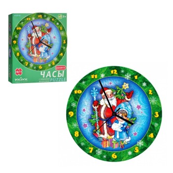 УмБум126-10 Часы пазл "Дед мороз и снегурочка" (с часовым мех.)