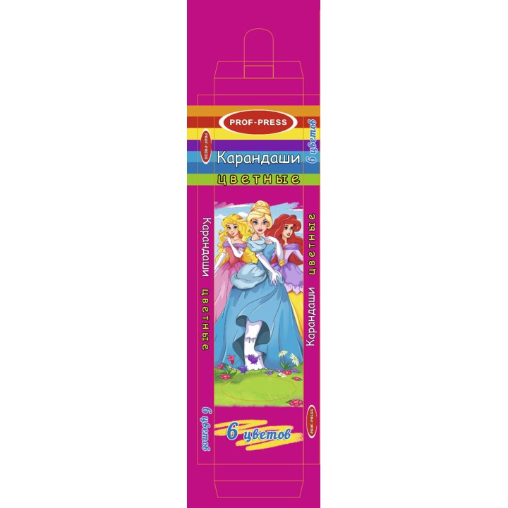 Проф-Пресс. Карандаши цветные 6цв. "Принцессы" арт.К-8287