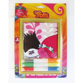 Центрум. Тролли 88195 Набор "Объемная картинка 3D" в наборе:картинка-трафарет, песок с клеем 6цв.* 5