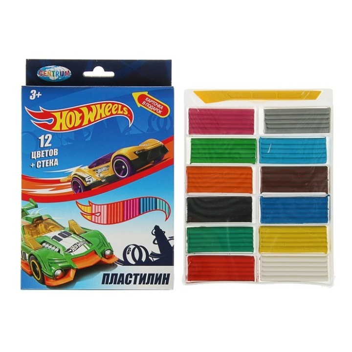 Центрум. Hot Wheels 88620 Пластилин 12 цветов (стека пластиковая, упаковка с европодвесом)