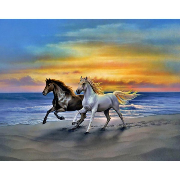 Центрум. Алмазная мозаика 40х50 см арт.87101 "Бегущие кони" без подрамника, частичная выкладка,