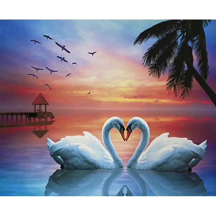 Центрум. Алмазная мозаика 40х50 см арт.87230 "Лебеди" без подрамника, частичная выкладка