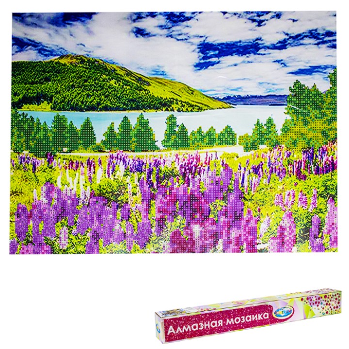 Центрум. Алмазная мозаика 40х50 см арт.87111 "Пейзаж с озером" без подрамника, частичная выкладка,