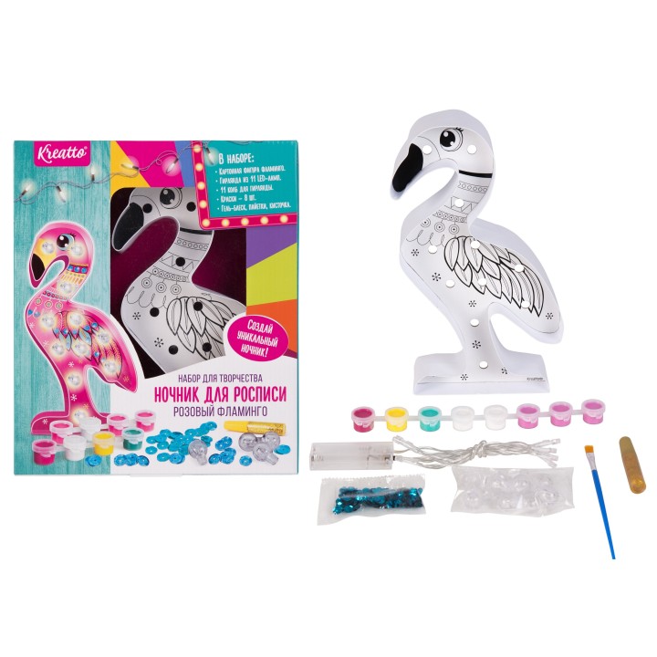 Kreatto. Ночник для росписи "Розовый фламинго" арт.36992