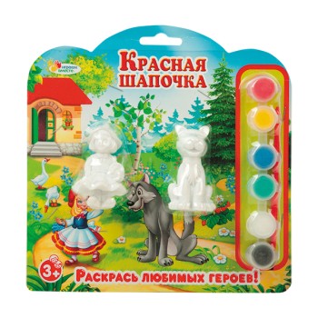 MultiArt. Набор-раскраска "Красная шапочка+Волк" 2 фигурки,кисточка,краски арт.BWC1110B