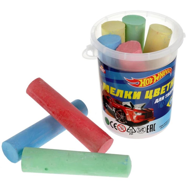 MultiArt. Мелки цветные "Hot Wheels" асфальтовые 8 шт (4 цв) в ведре арт.MELBUCKET8-HW