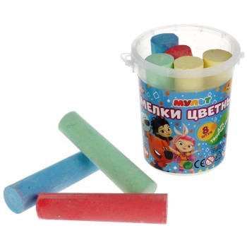 MultiArt. Мелки цветные "Мульт" асфальтовые 8 шт (4 цв) в ведре арт.MELBUCKET8-MULT