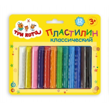MultiArt. Пластилин "Три Кота" 12 цв., на блистере, арт.MCB-12-TC