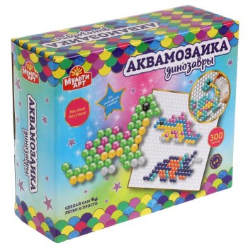 MultiArt. Аквамозаика "Динозавры" 300 бусин, арт.AQUABEADS300-MULART12