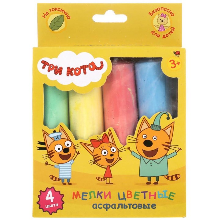 MultiArt. Мелки цветные "Три кота" 4 цв, асфальтовые арт.100MEL4-TC