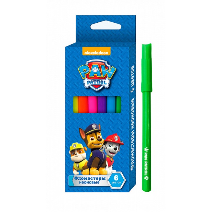 Щенячий патруль. Фломастеры неон 6 цветов арт.33988