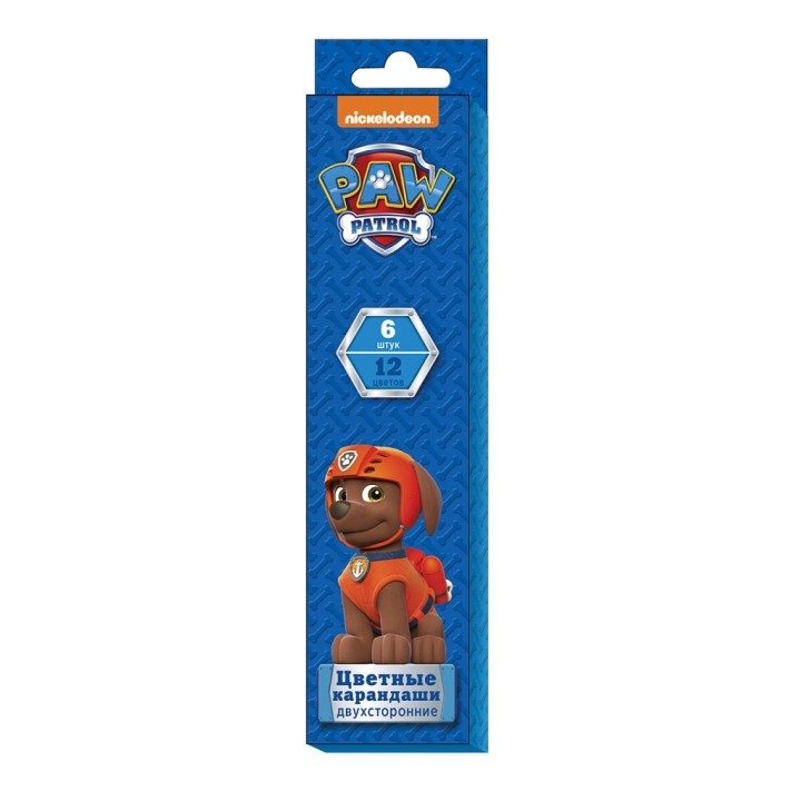 Щенячий патруль. Цветные карандаши двусторонние 6шт./12цв. арт.30804