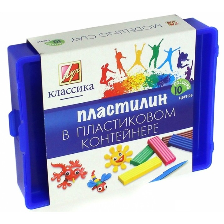 Луч. Пластилин "Классика" 10 цв. в пластмассовом контейнере арт.20С 1345-08 /10