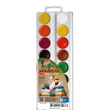 Луч. Акварель "Zoo" 16 цв. б/к, пласт. упак.(европодвес) арт.29С 1693-08 /36