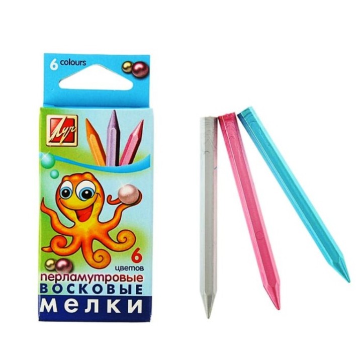 Луч. Восковые мелки перламутровые (шестигранные) 6 цв. арт.12С 876-08