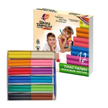 Луч. Пластилин мягкий восковой "Школа творчества" 12 цветов арт.29С 1771-08 /20