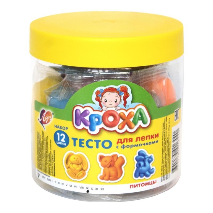 Луч. Тесто для лепки с формочками "Кроха. Питомцы" 12 цветов арт.30С 1901-08 /16
