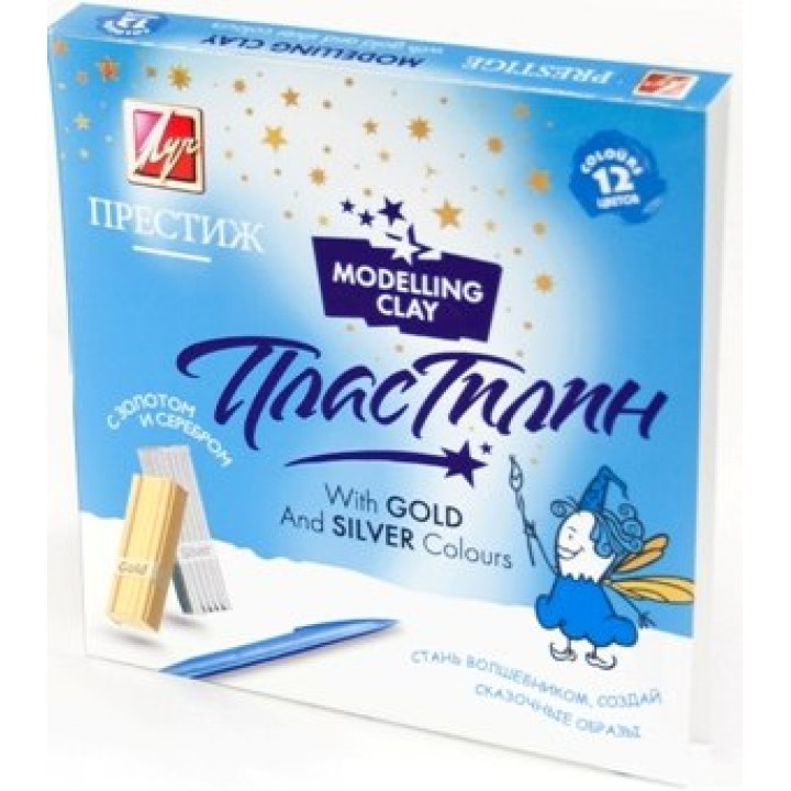 Луч. Пластилин "Престиж" 12 цв. с золотом и серебром арт.18С 1225-08 /20