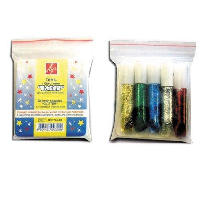 Луч. Гель с блёстками "Блеск" 5 цв. по 5 мл. арт.12С 761-08 /60