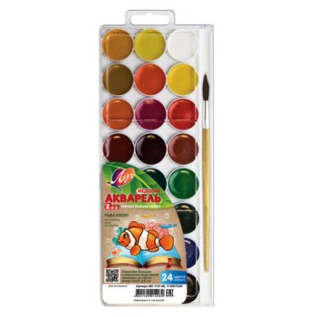 Луч. Акварель "Zоо" 24 цв. с кистью пласт. упак. (европодвес) арт.29С 1727-08 /30*