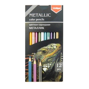Intelligent. Карандаши 12 цв. "Металлик" трехгранные, деревянные, заточенные, в кор арт.CD-7001