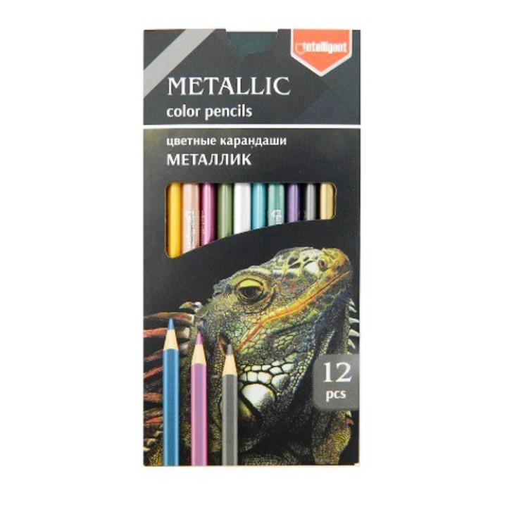 Intelligent. Карандаши 12 цв. "Металлик" трехгранные, деревянные, заточенные, в кор арт.CD-7001