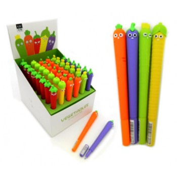 Intelligent. Ручка фигурная гелевая арт.CC-55 в форме Овощей черная, 0,5мм, прорезиненная, в ассорт.