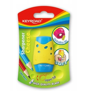 Intelligent. Точилка Keyroad №6 "Сыр" 6см, 2отд, с накоп с держат, блист, цвет асс арт.KR971158
