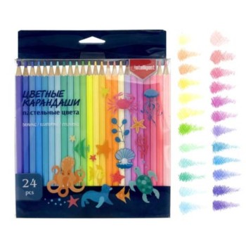 Intelligent. Карандаши 24 цв. "Морские обитатели" шестигр, пастельные цвета, в пласт. кор. арт.CI-1