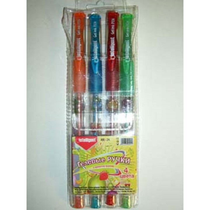 Intelligent. Ручки гелевые набор 4 цв. с блестками ароматизированные арт. АЕ-77 / АМ-24