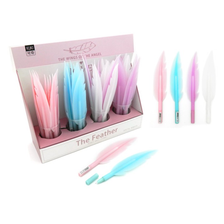 Intelligent. Ручка фигурная гелевая арт.KK-6877 "Перо" (черн) прорезиненный корпус, цвета в ас-те