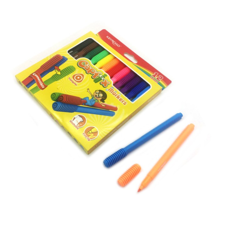 Intelligent. Фломастеры 12 цв. Keyroad колпачок-конструктор, смываемые, арт.KR971769